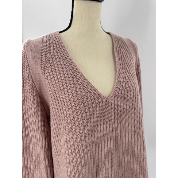 Helmut Lang Wool Cashmere Pink Mauve V Neck Sweater Shaker Knit Pullover Medium - Picture 2 of 8